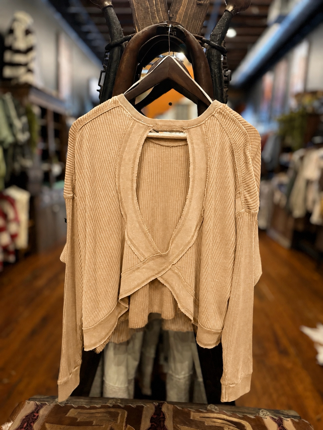 Laid Back Trails – Taupe Waffle Knit Top