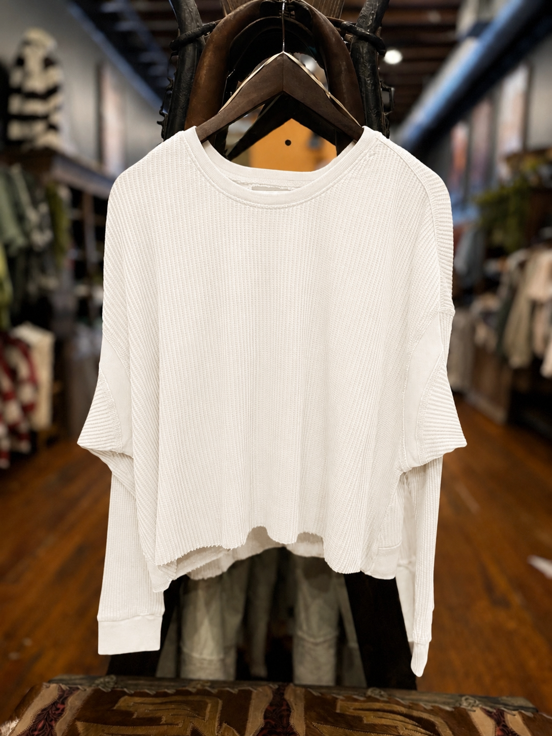 Laid Back Trails – Ivory Waffle Knit Top