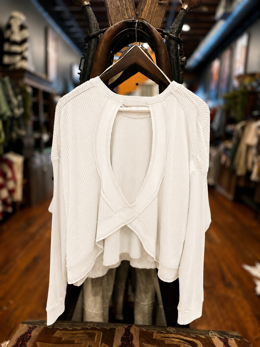 Laid Back Trails – Ivory Waffle Knit Top