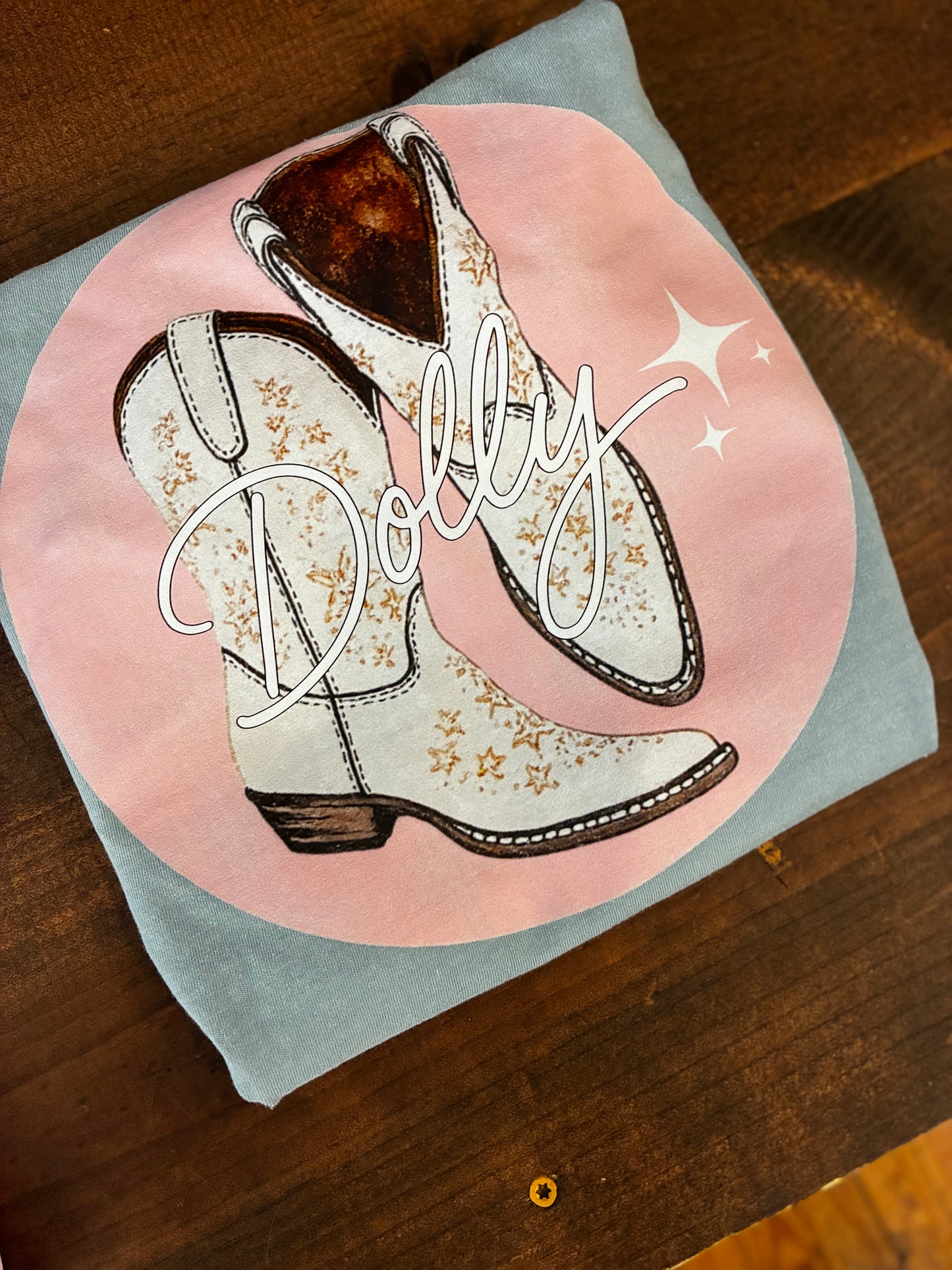 Dolly Boots - Dusty Blue Graphic Tee
