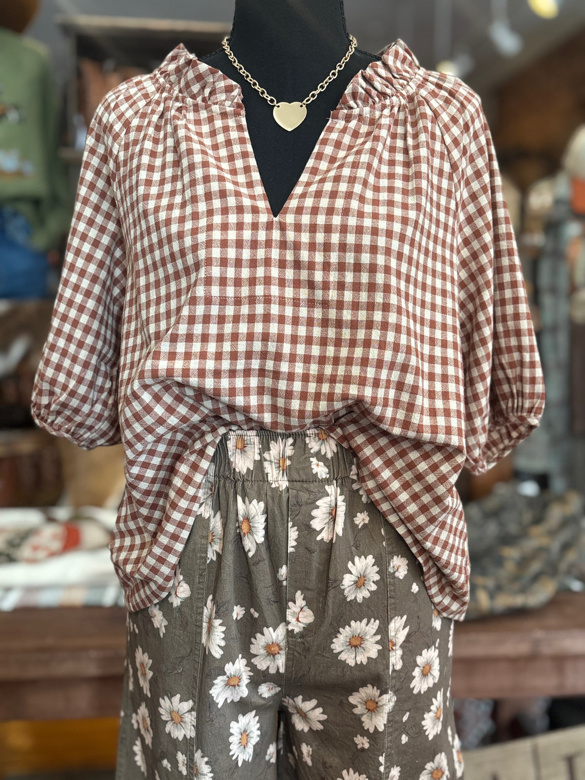 Country Charm – Rust Gingham Top