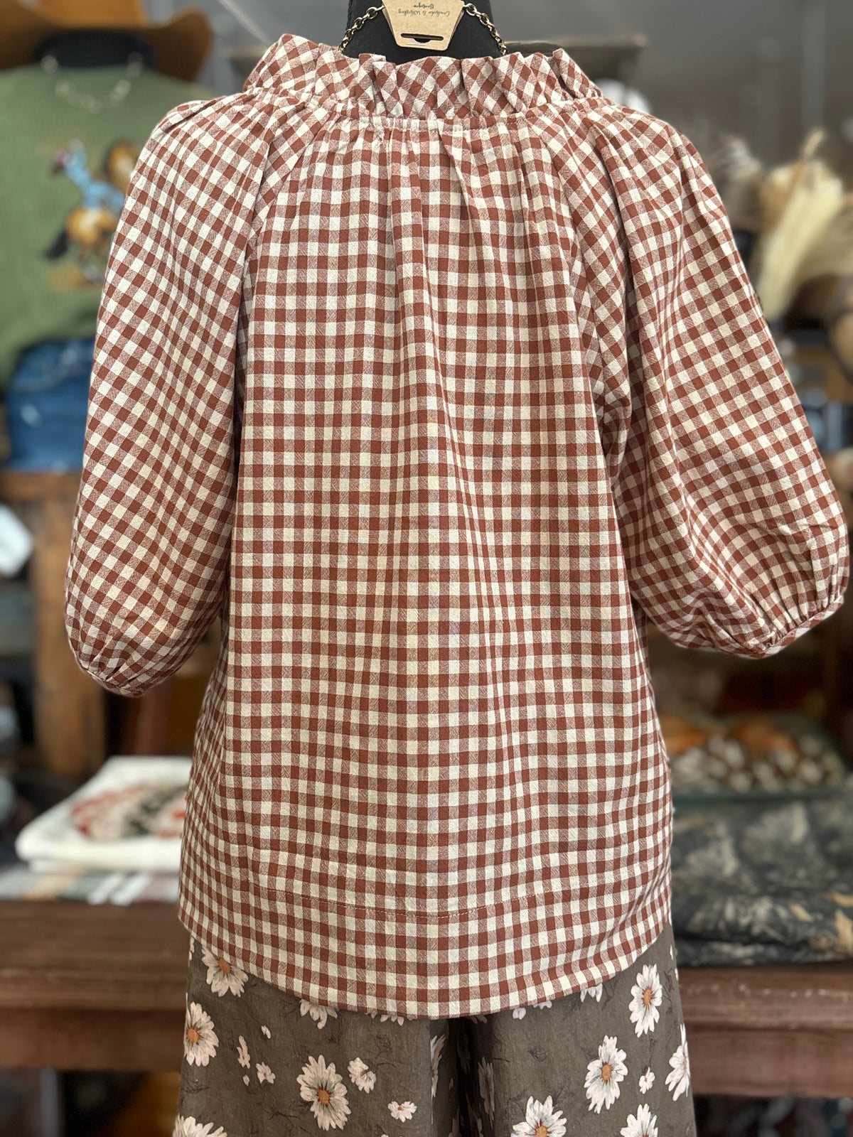 Country Charm – Rust Gingham Top