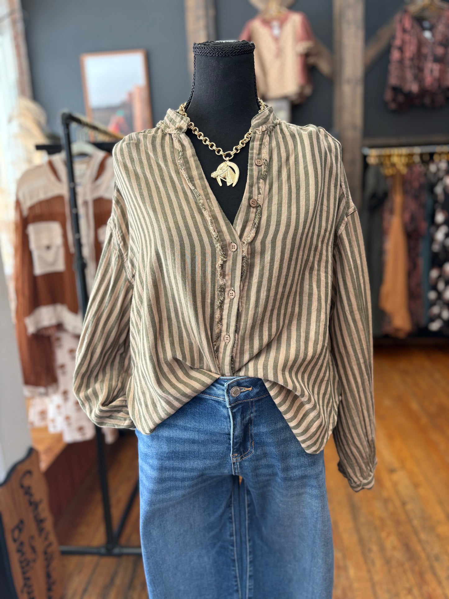 Olive & Oak – Stripe Button Down Top