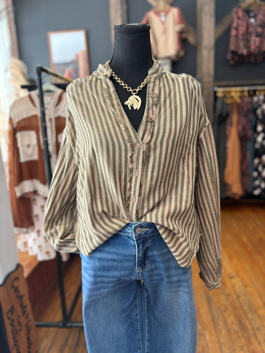 Olive & Oak – Stripe Button Down Top