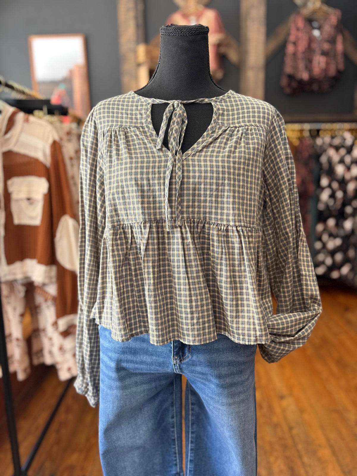 Autumn Darling – Deep Teal Plaid Top