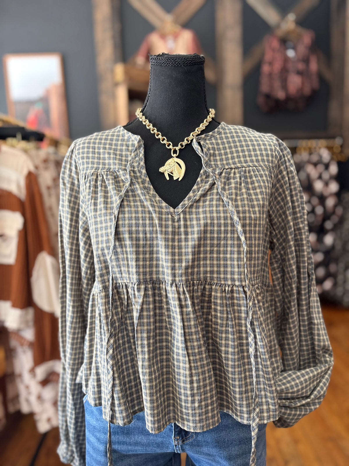 Autumn Darling – Deep Teal Plaid Top