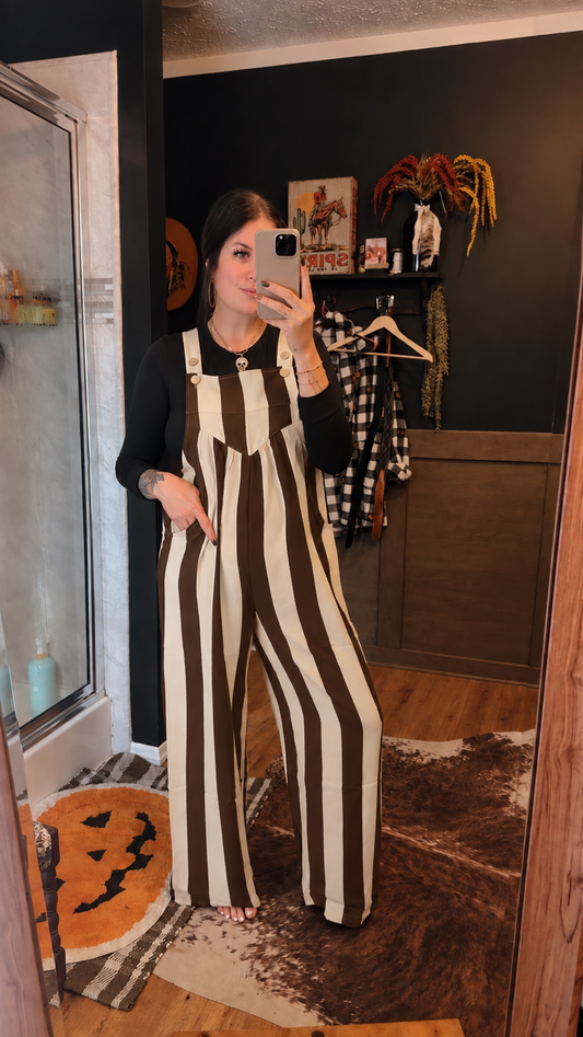 Walk the Line – Brown Striped Jumpsuit