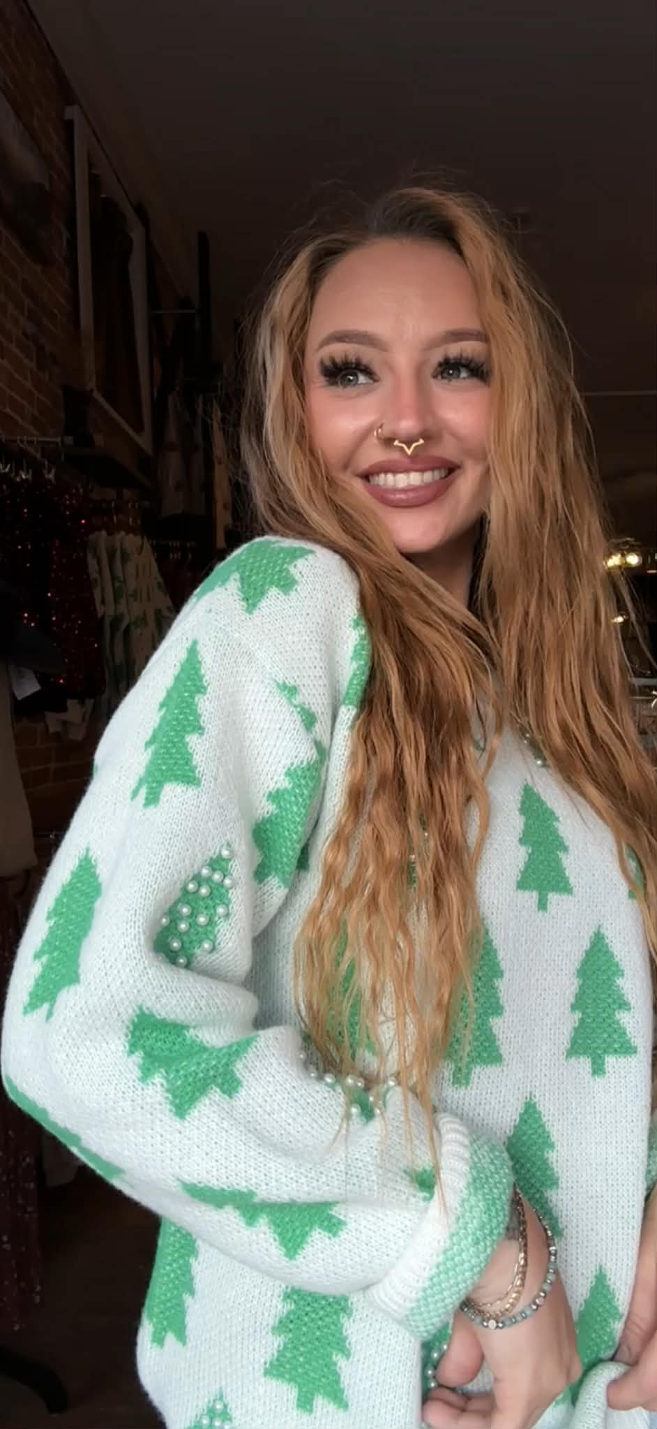 Pearl Pines - Ivory & Green Christmas Sweater