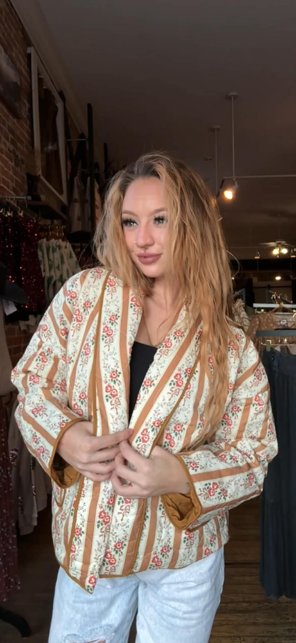 Petal Parlor – Camel Floral Quilt Jacket