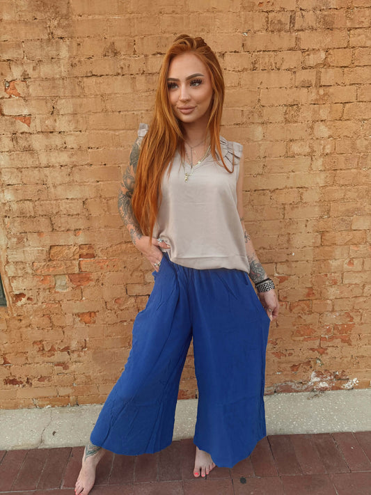 Wide Leg Pants With Pockets - Bay Blue *Door Buster*