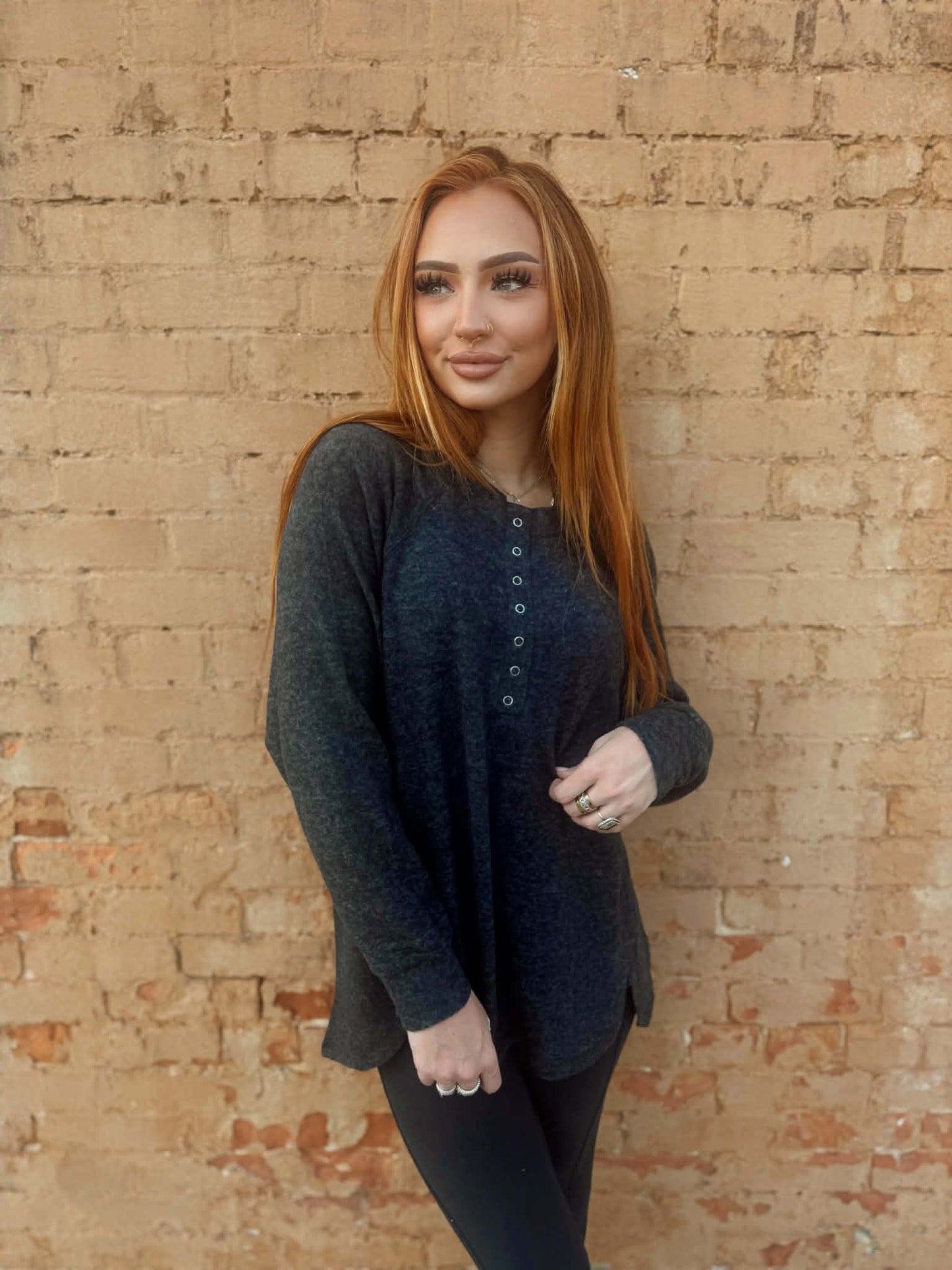 Oversized Henley Sweater - Black *Door Buster*