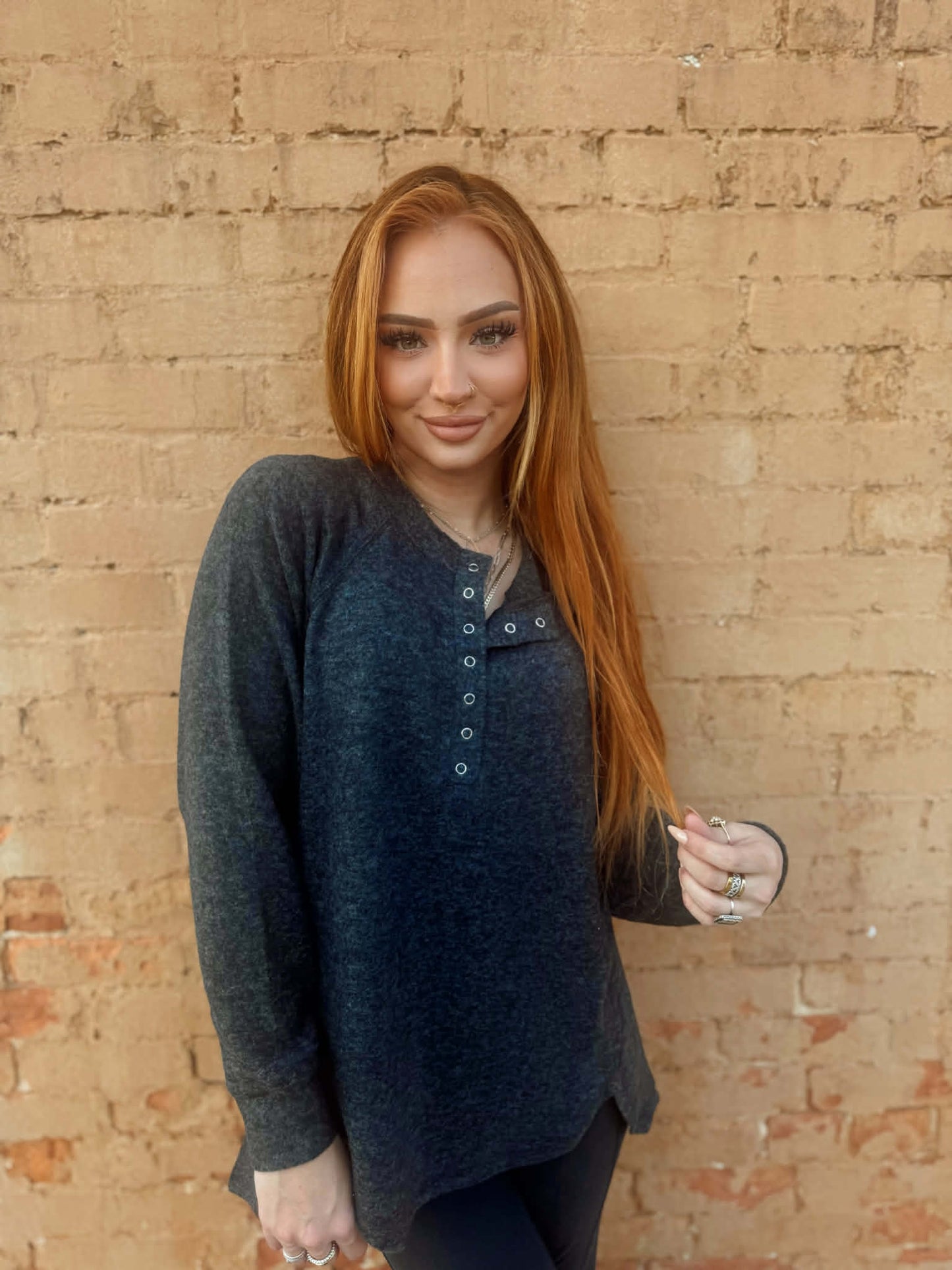 Oversized Henley Sweater - Black *Door Buster*