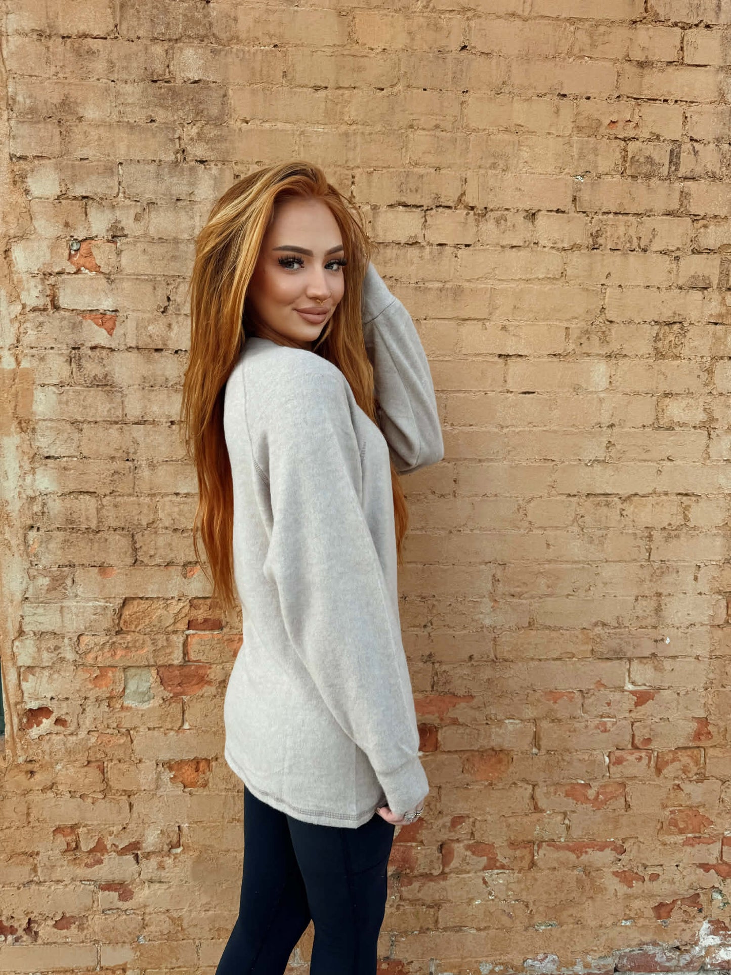 Oversized Henley Sweater - Ash Mocha *Door Buster*