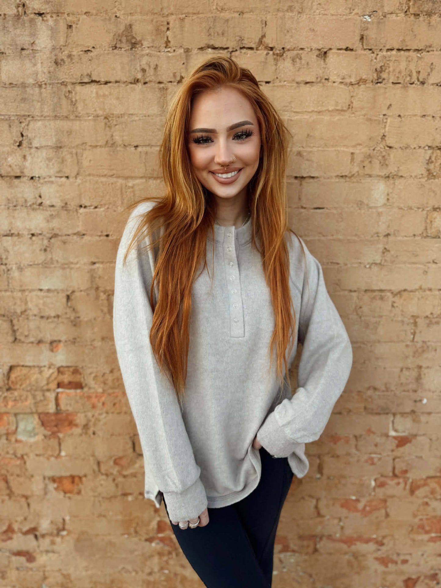 Oversized Henley Sweater - Ash Mocha *Door Buster*