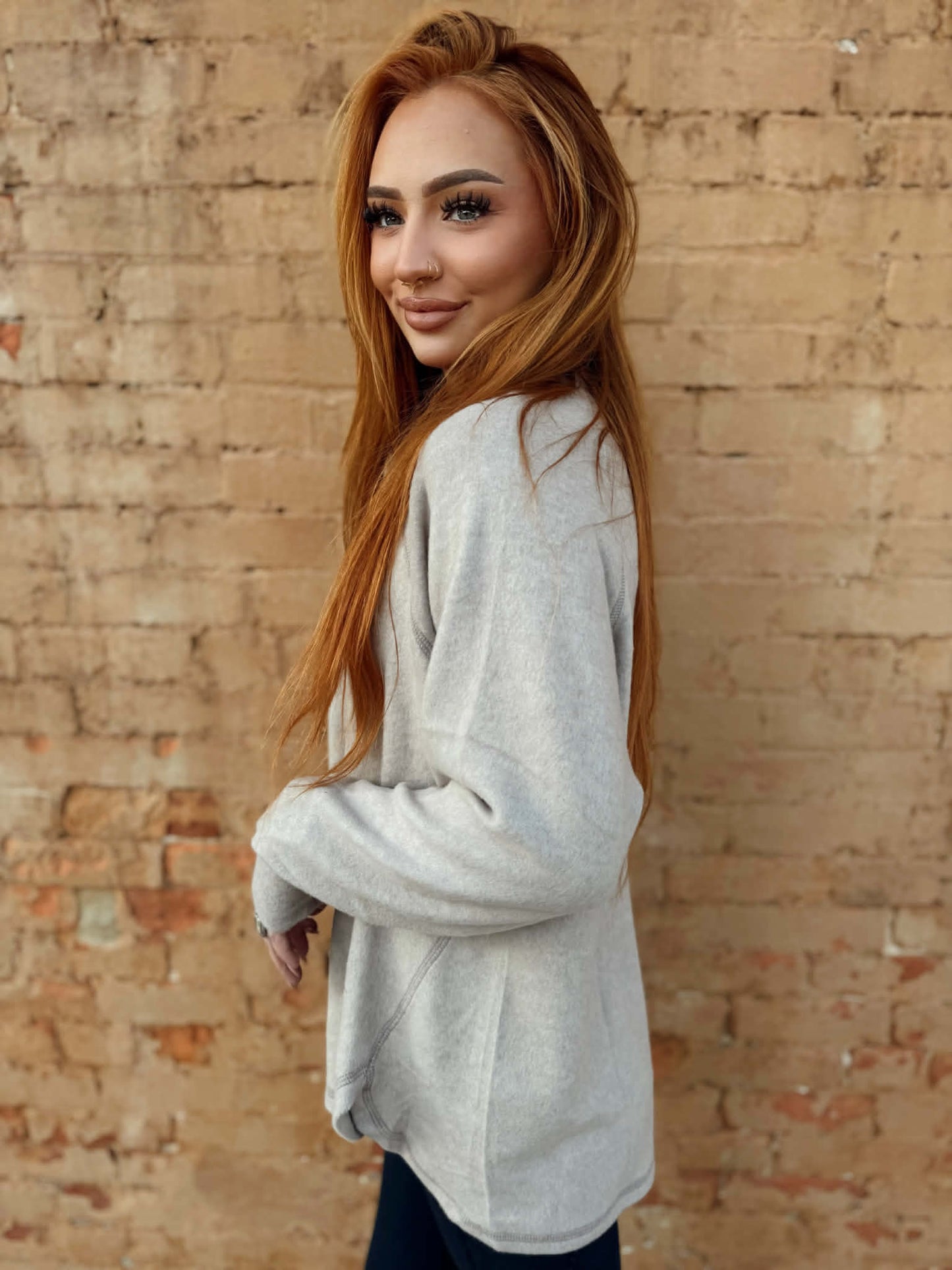 Oversized Henley Sweater - Ash Mocha *Door Buster*