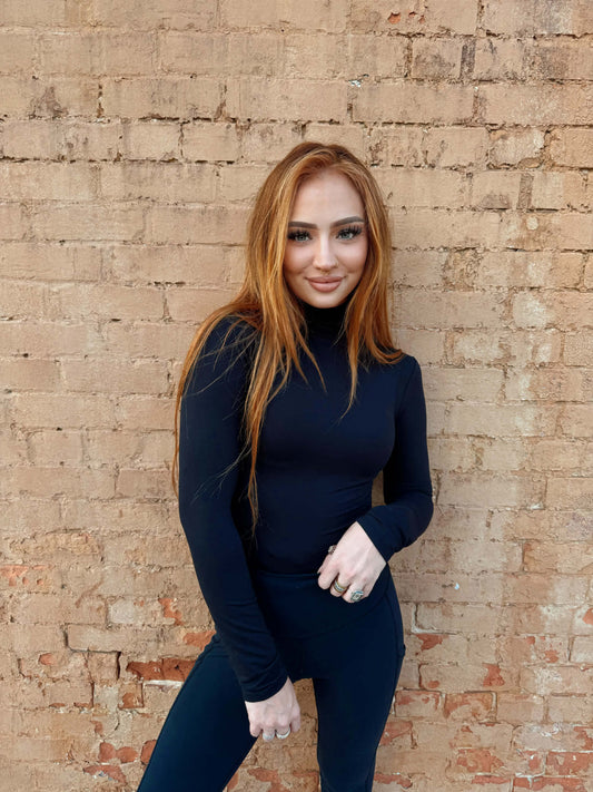 Mock Neck Long Sleeve Bodysuit - Black *Door Buster*