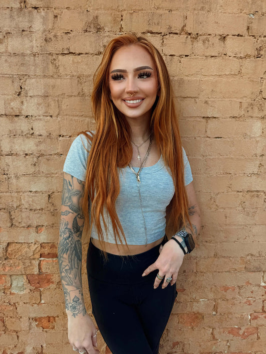 Baby Ribbed Crop Top - Grey *Door Buster*