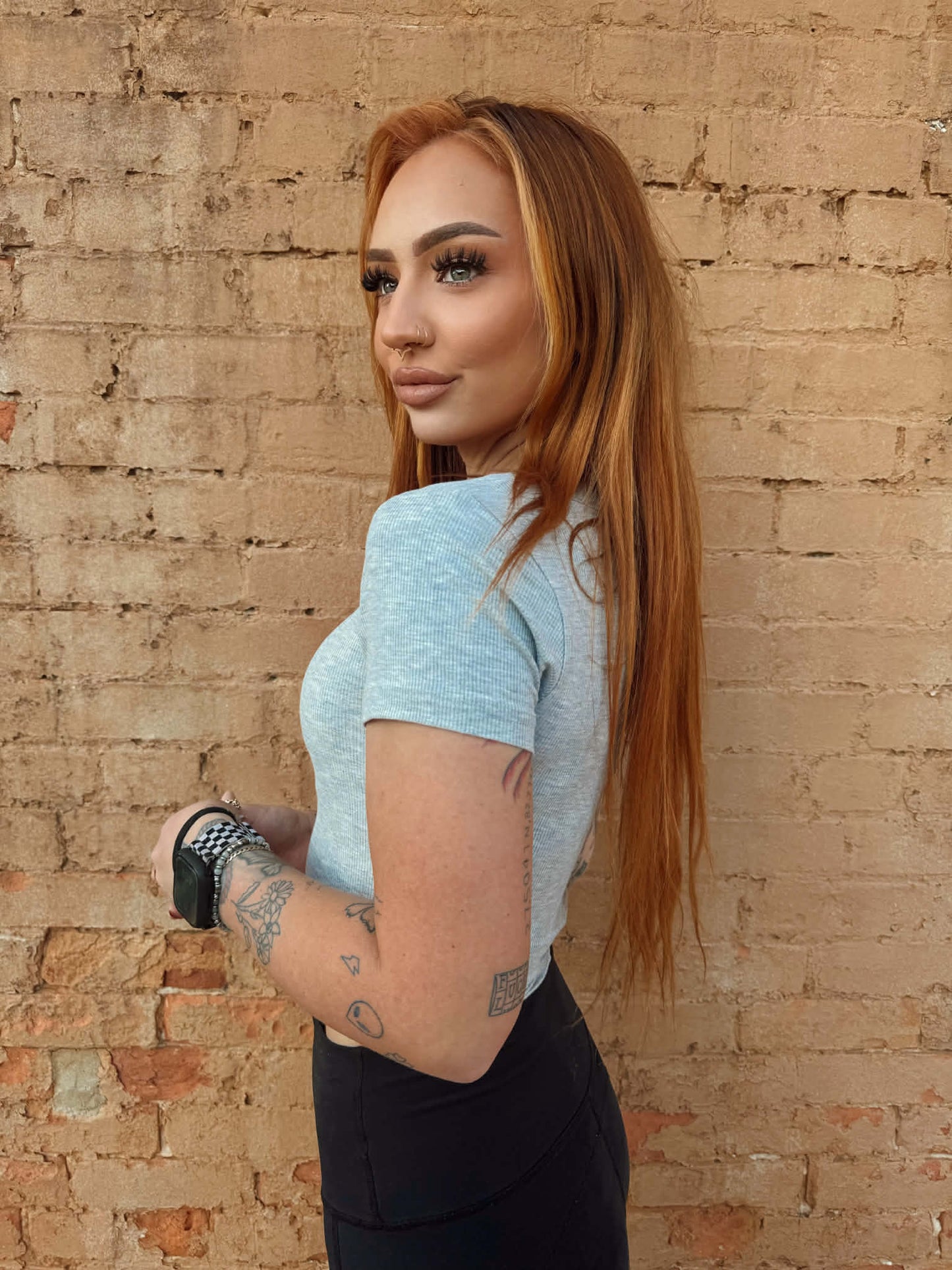 Baby Ribbed Crop Top - Grey *Door Buster*