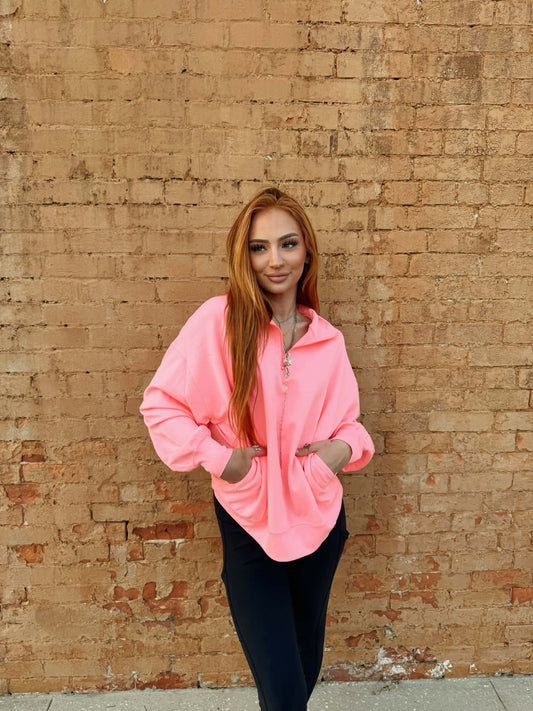 Scuba Half Zip Pullover - Neon Pink *Door Buster*