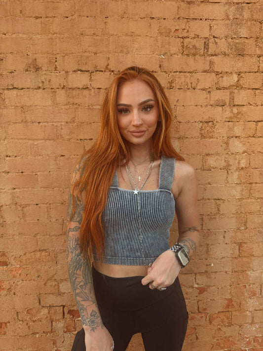 Acid Ribbed Seamless Tank - Navy *Door Buster*