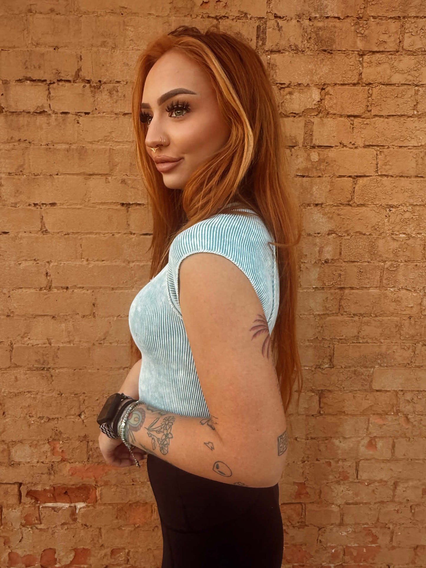 Acid Washed Ribbed - Blue Grey Crop Top *Door Buster*