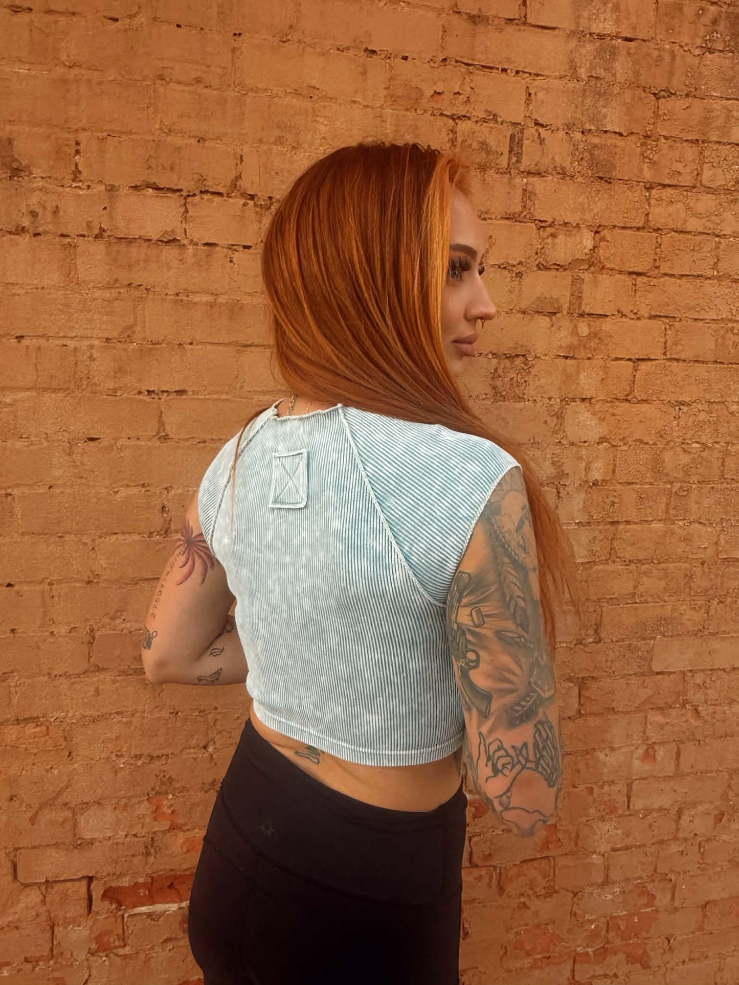 Acid Washed Ribbed - Blue Grey Crop Top *Door Buster*