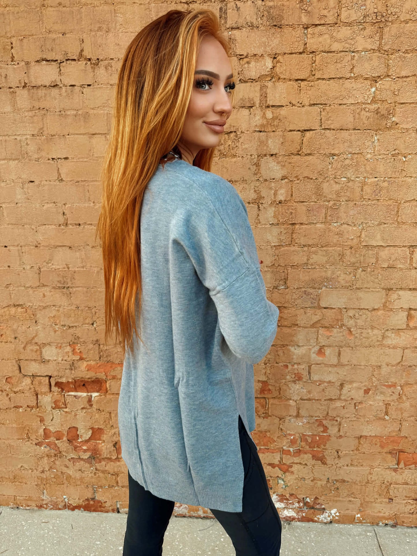 Hi-low Hem V-neck Center Seam Sweater - Heather Grey *Door Buster*