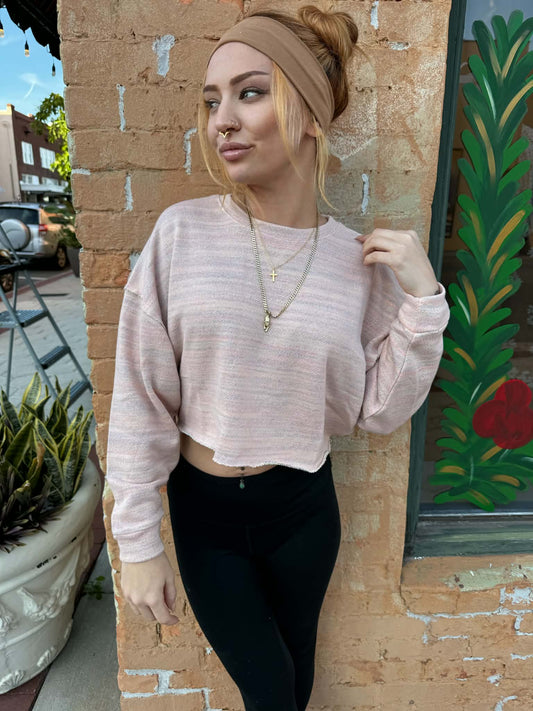 Drop-shoulder Cropped Top - Heather Blush *Doorbuster*