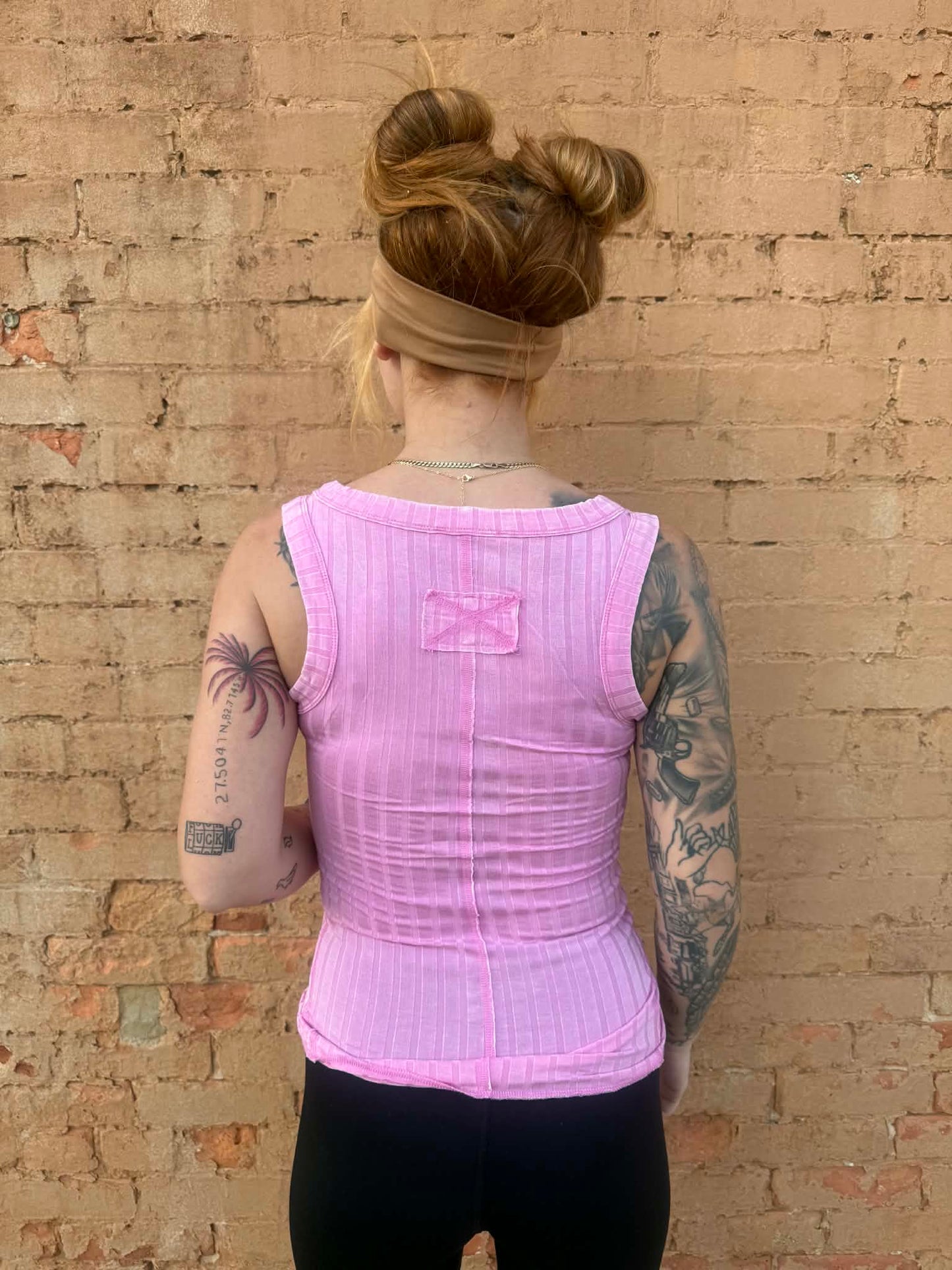 Acid Wash Snap Henley Tank - Candy Pink *Door Buster*