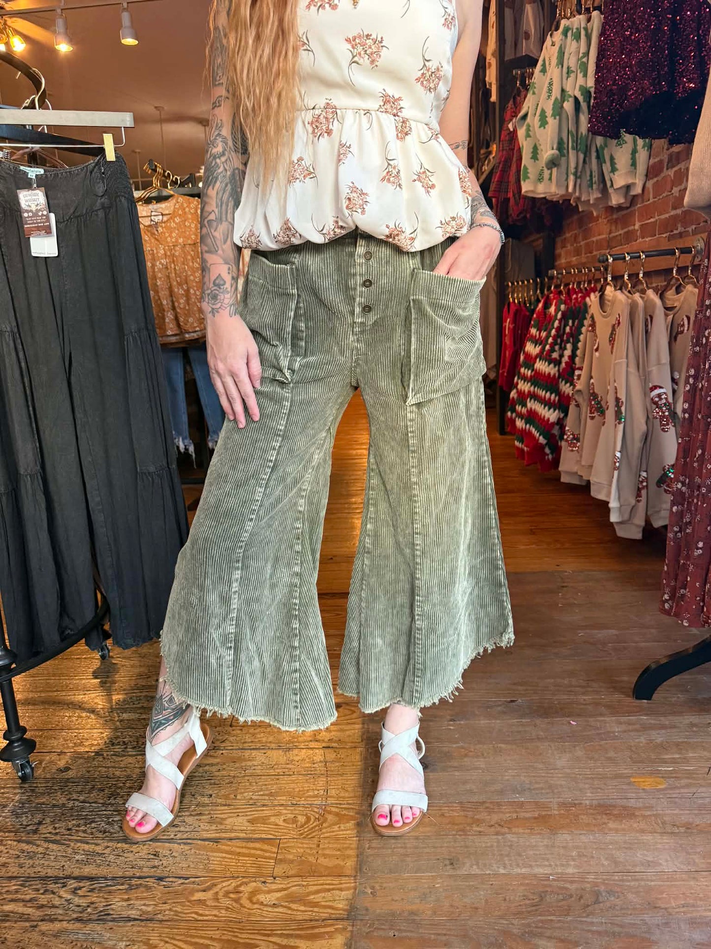 Olive Outlander – Wide Leg Corduroy Pants