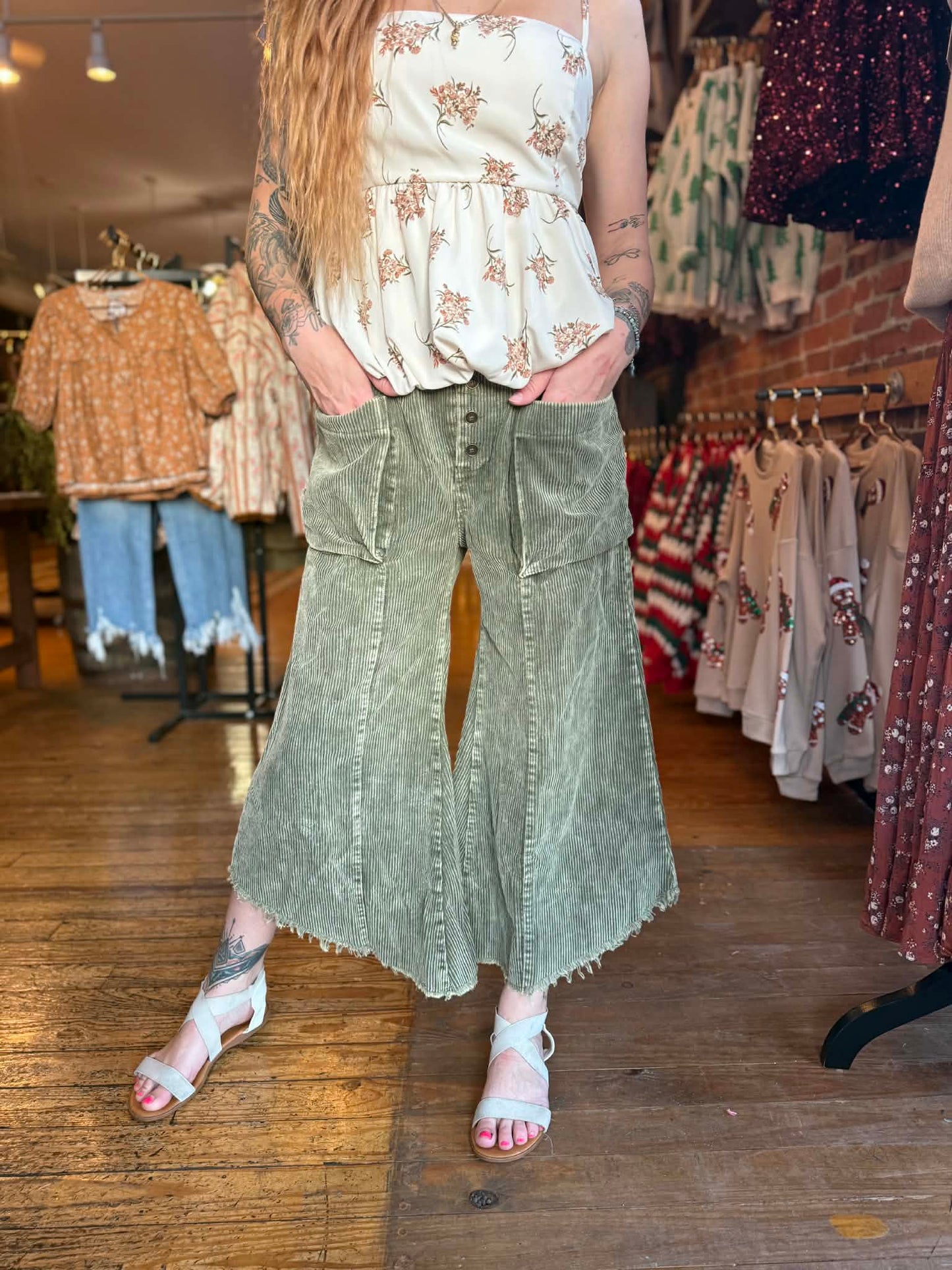 Olive Outlander – Wide Leg Corduroy Pants