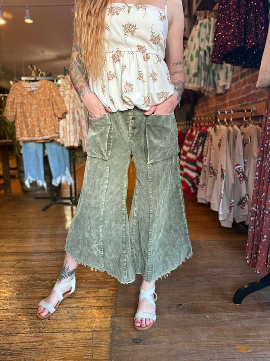 Olive Outlander – Wide Leg Corduroy Pants