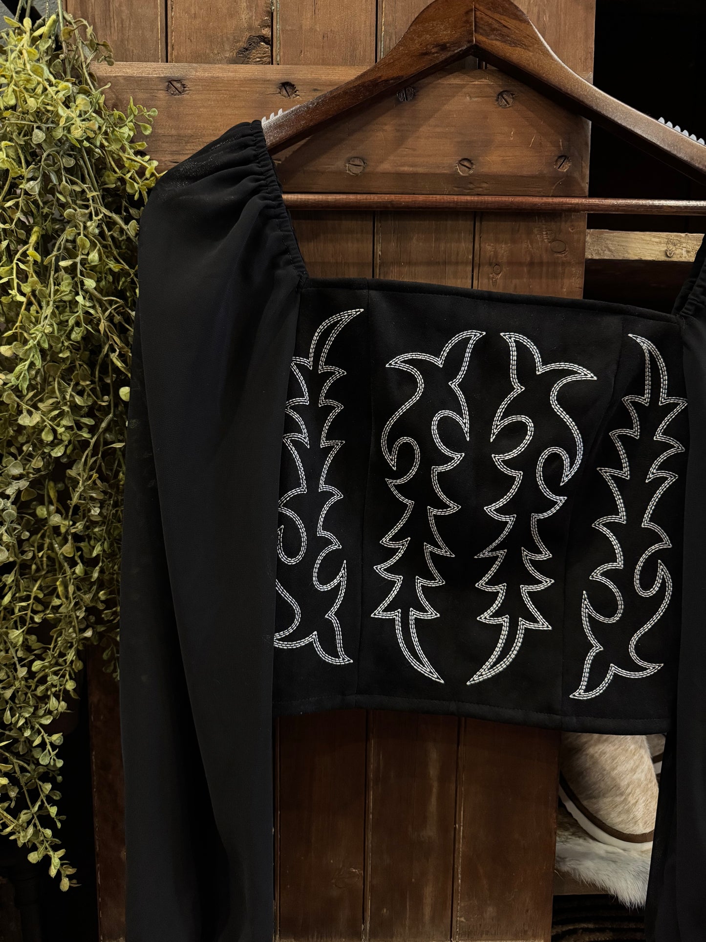 Blackout Rodeo Corset- Black Boot- Stitch Long Sleeve Top