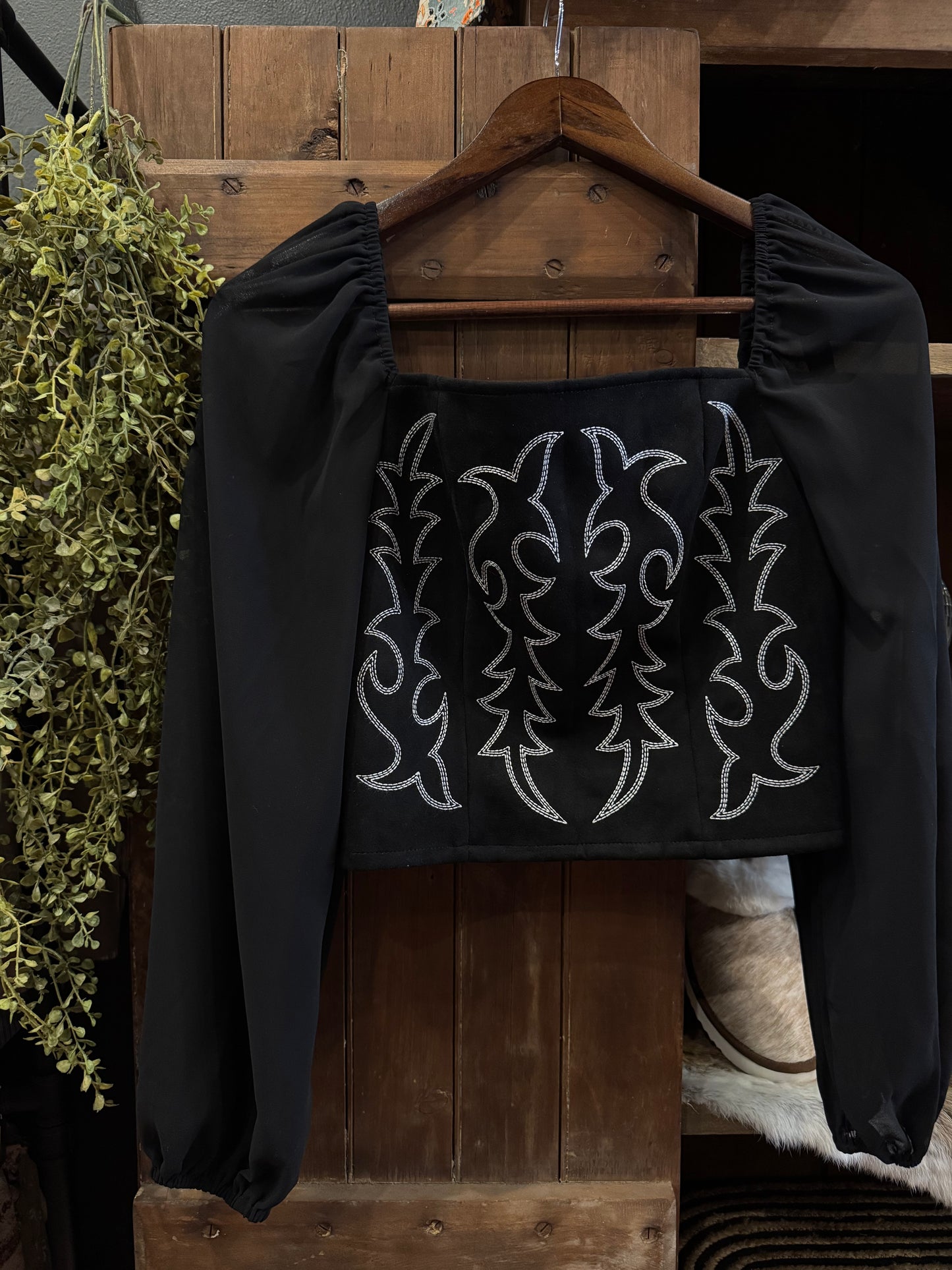 Blackout Rodeo Corset- Black Boot- Stitch Long Sleeve Top