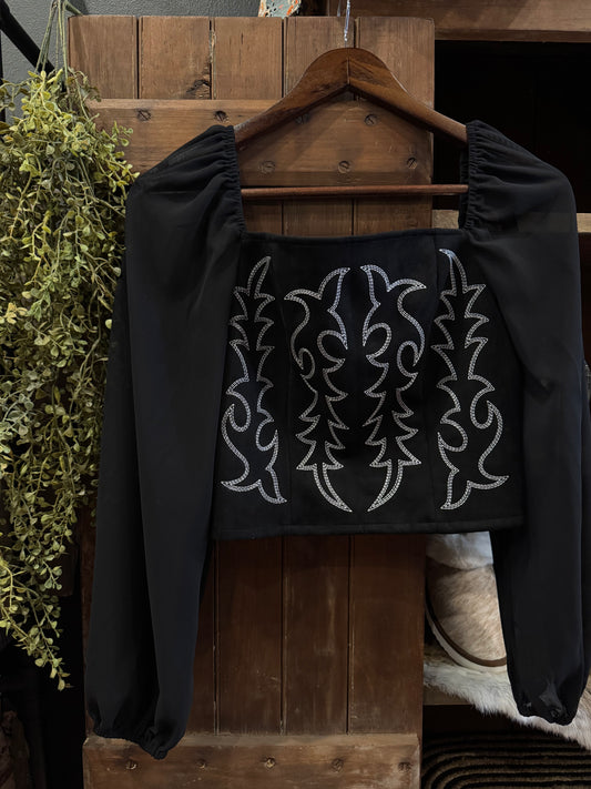 Blackout Rodeo Corset- Black Boot- Stitch Long Sleeve Top