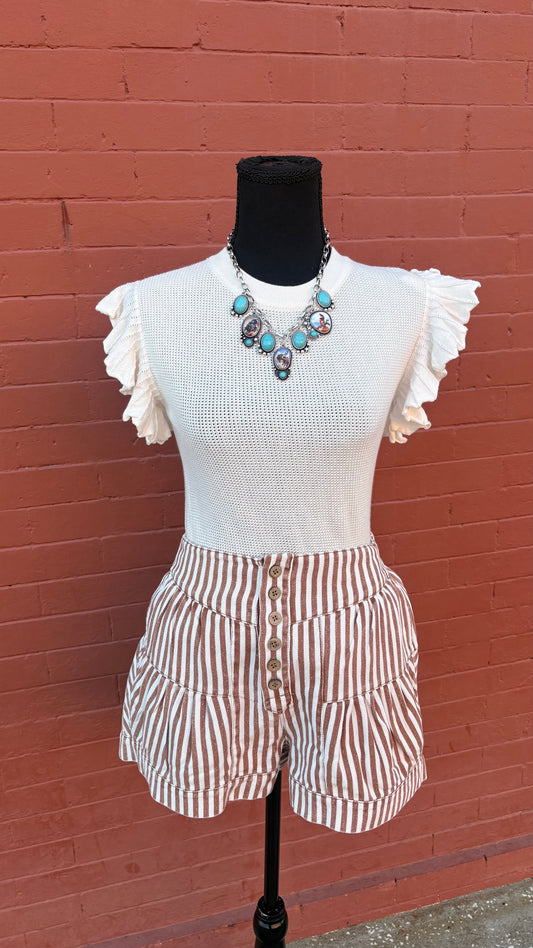 Sundown Stripe - Pleated Shorts