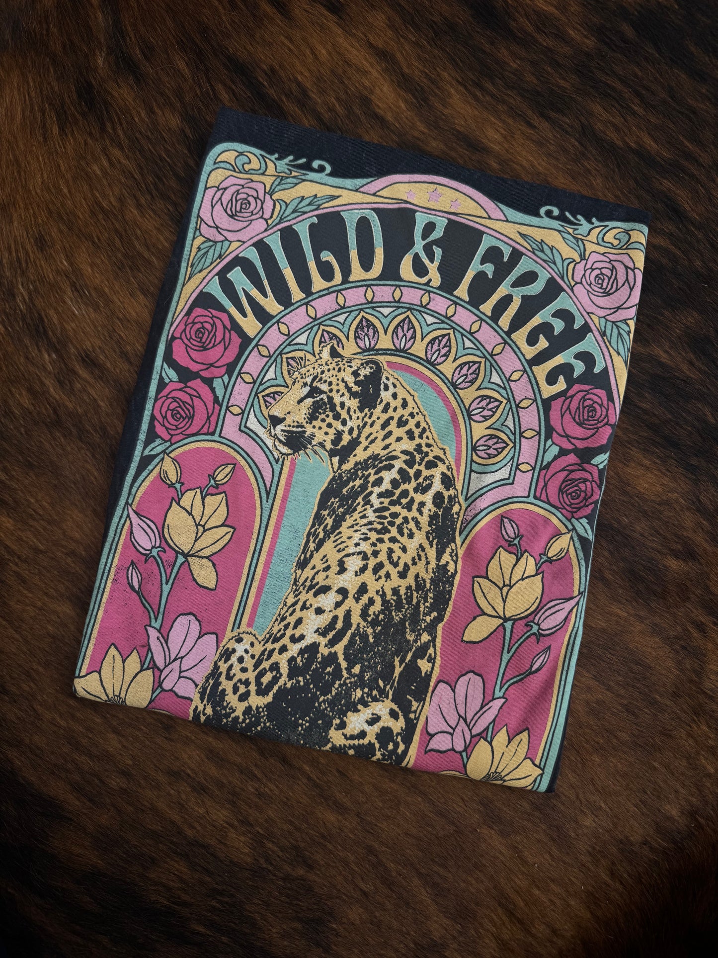 Neon Wild & Free - Black Acid Wash Tee