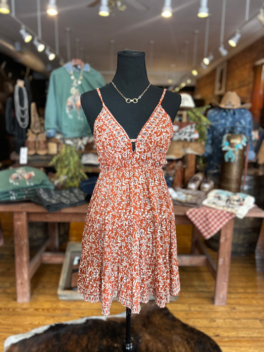 Ember Petal Dress – Rust Tiered Floral Dress