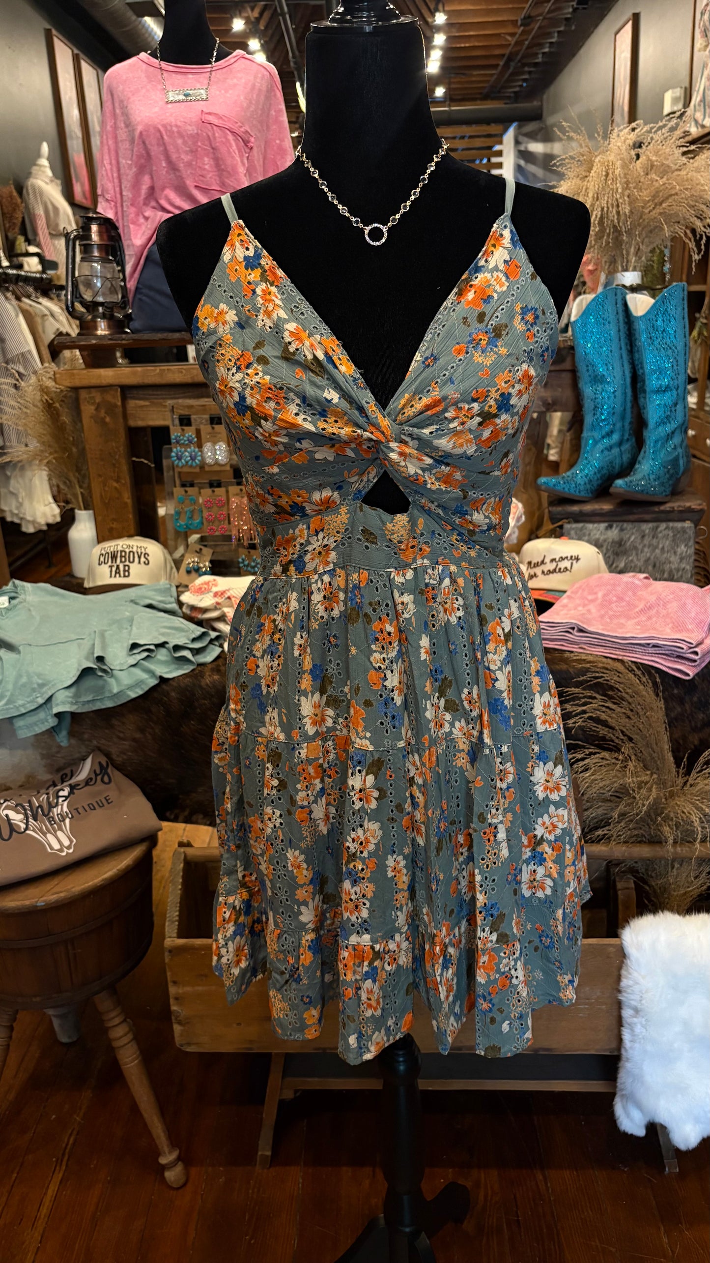 High Country Blooms - Dusty Blue Mini Dress