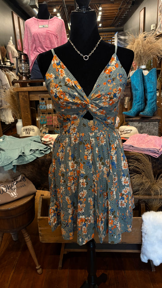 High Country Blooms - Dusty Blue Mini Dress