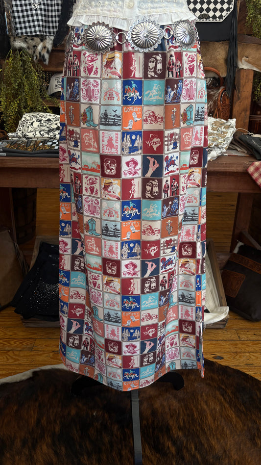 Stampede Collage – Western Print Side Slit Skirt