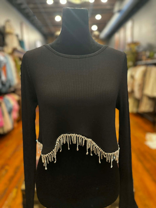 Obsedian Fringe - Rhinestone Crop Top