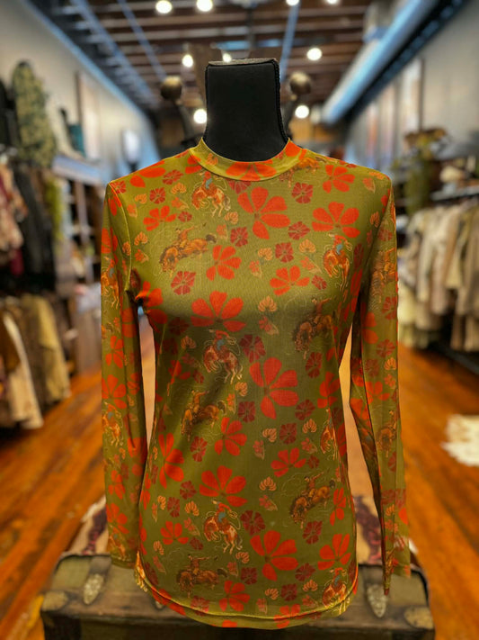 Olive Cowboy Floral – Mesh Top
