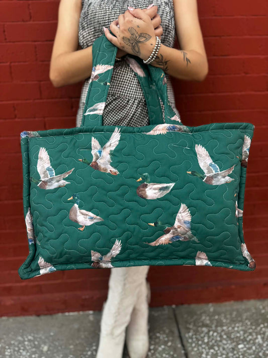 Mallard Green Ducks - Quilted Tote Bag
