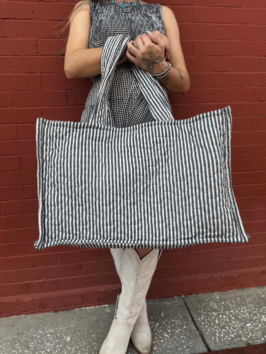 Ticking Stripes - Quilted Tote Bag