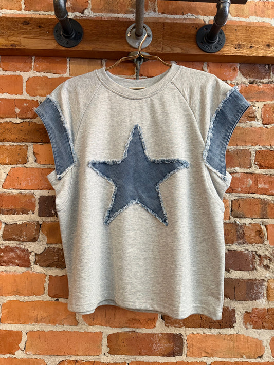 Frayed Star – Denim Patch Muscle Tank