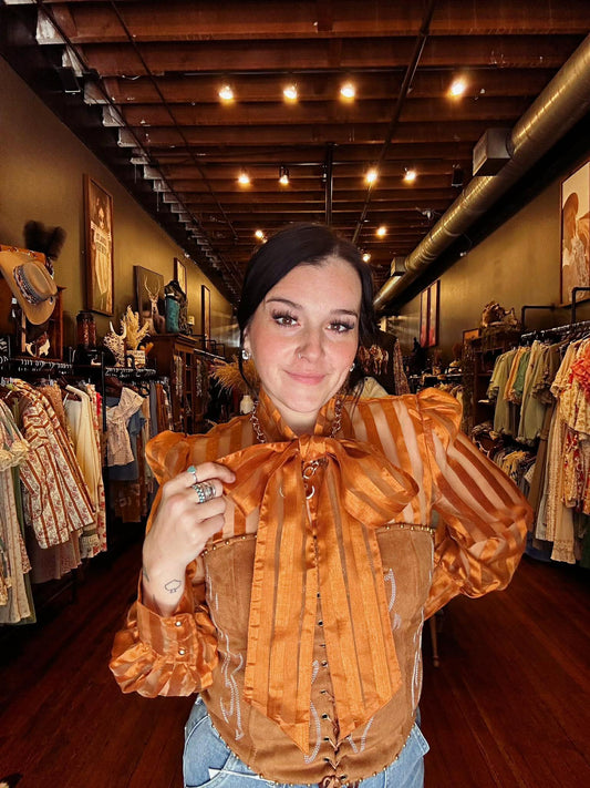 Striped Stockyard- Rust Tie Top