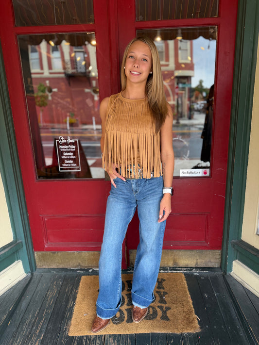 Saloon Suede – Sand Fringe Tank Top