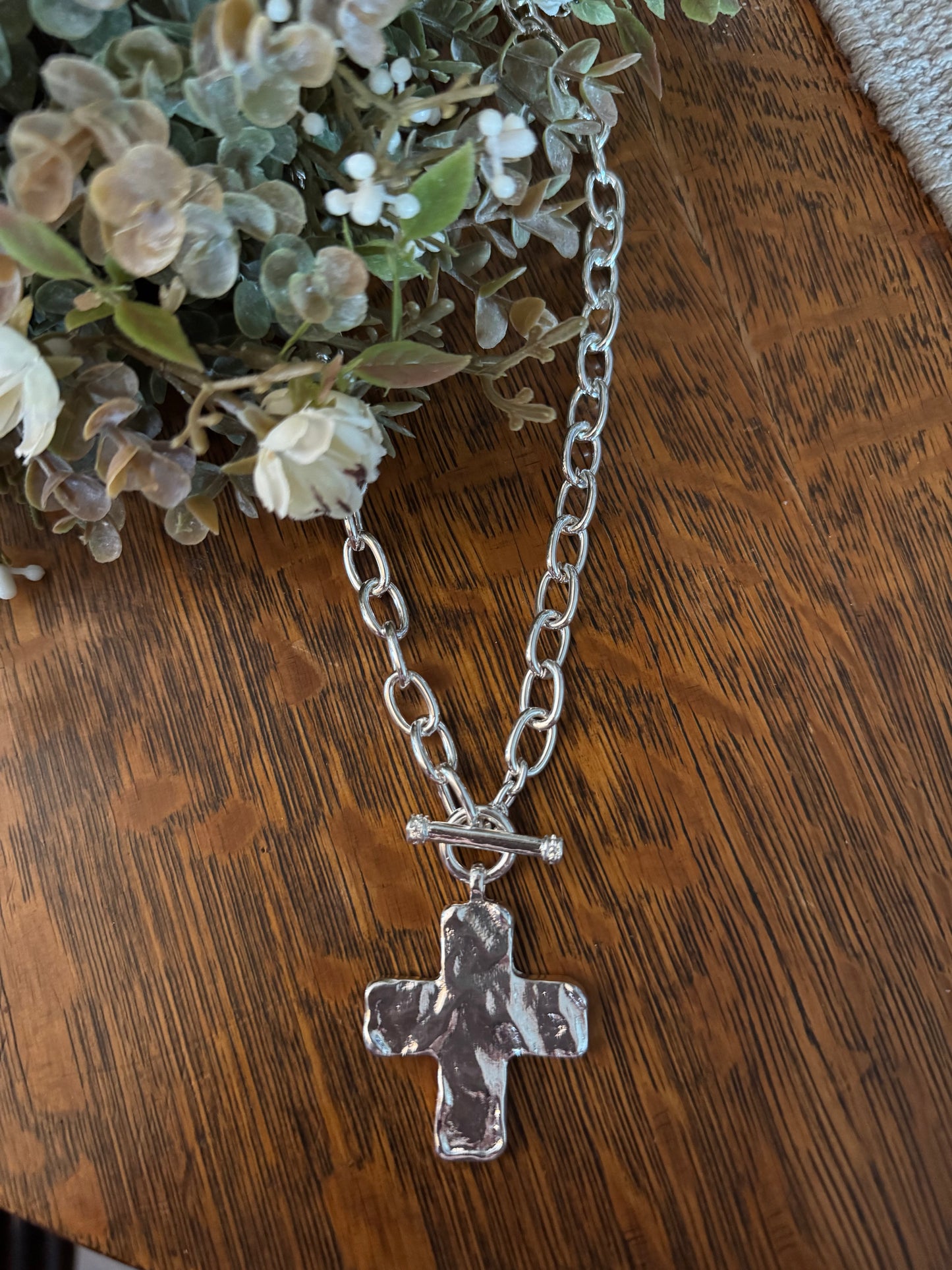 Hammered Cross - Silver Necklace