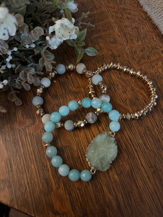 Moody Mint Druzy - Bracelet Stack